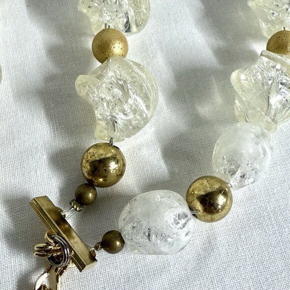 Vintage 2-Strand Lucite Bead Choker Necklace Gold Tone Spacer Beads Frosted 16" - Picture 6 of 9